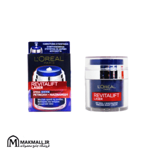 کرم شب ضدچروک و مرطوب‌کننده اورال 50 میل |  Oreal Revitalift Laser Retinol + Niacinamide Pressed Night Cream 50ml